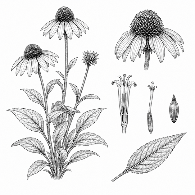 Illustration botanique de l'échinacée bio