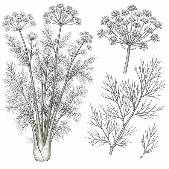 Illustration botanique d'un plant de fenouil bio