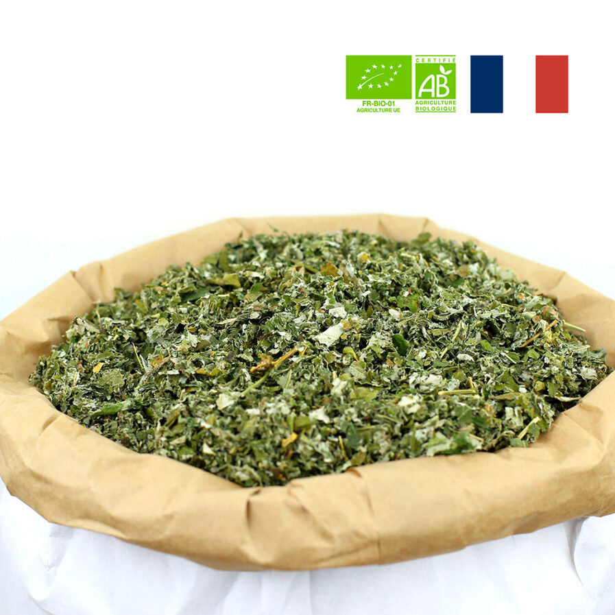 Packshot feuilles de framboisier bio pour infusion