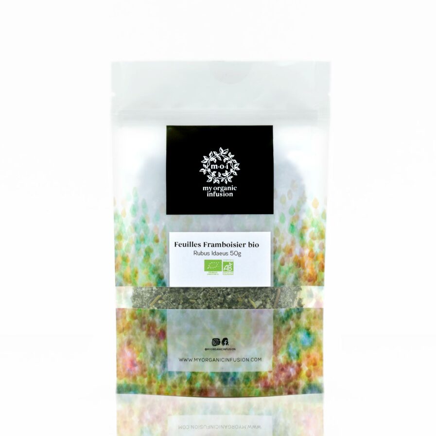 Packshot produit de nos feuilles de framboisier bio