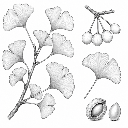 illustration botanique des feuilles de ginkgo bio