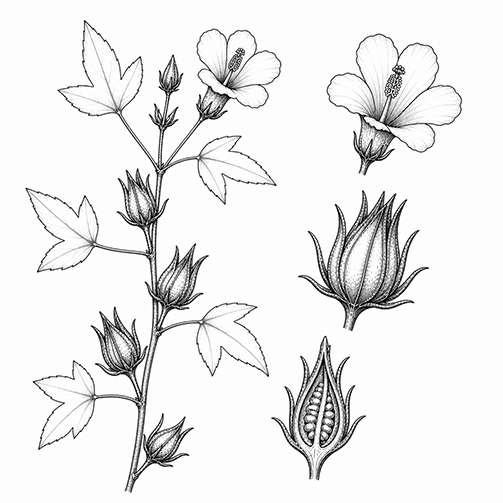 Illustration botanique de l'hibiscus