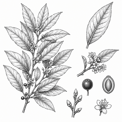 Illustration botanique des feuilles de laurier bio