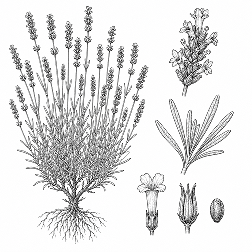 Illustration botanique de la Lavande bio