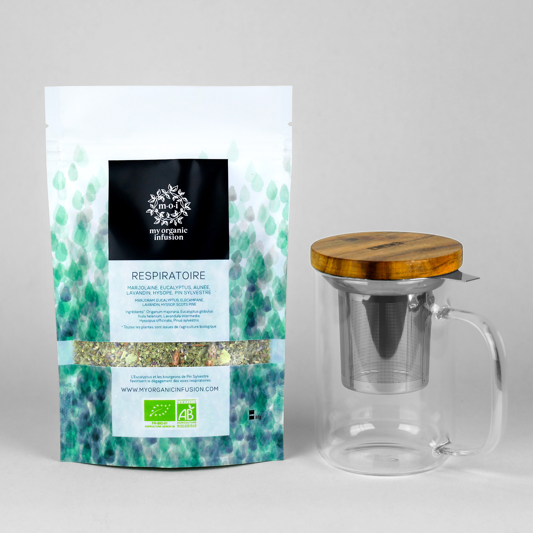 Respiratoire450ml-PACKSHOT Infusion en vrac Respiratoire avec son mug infuseur