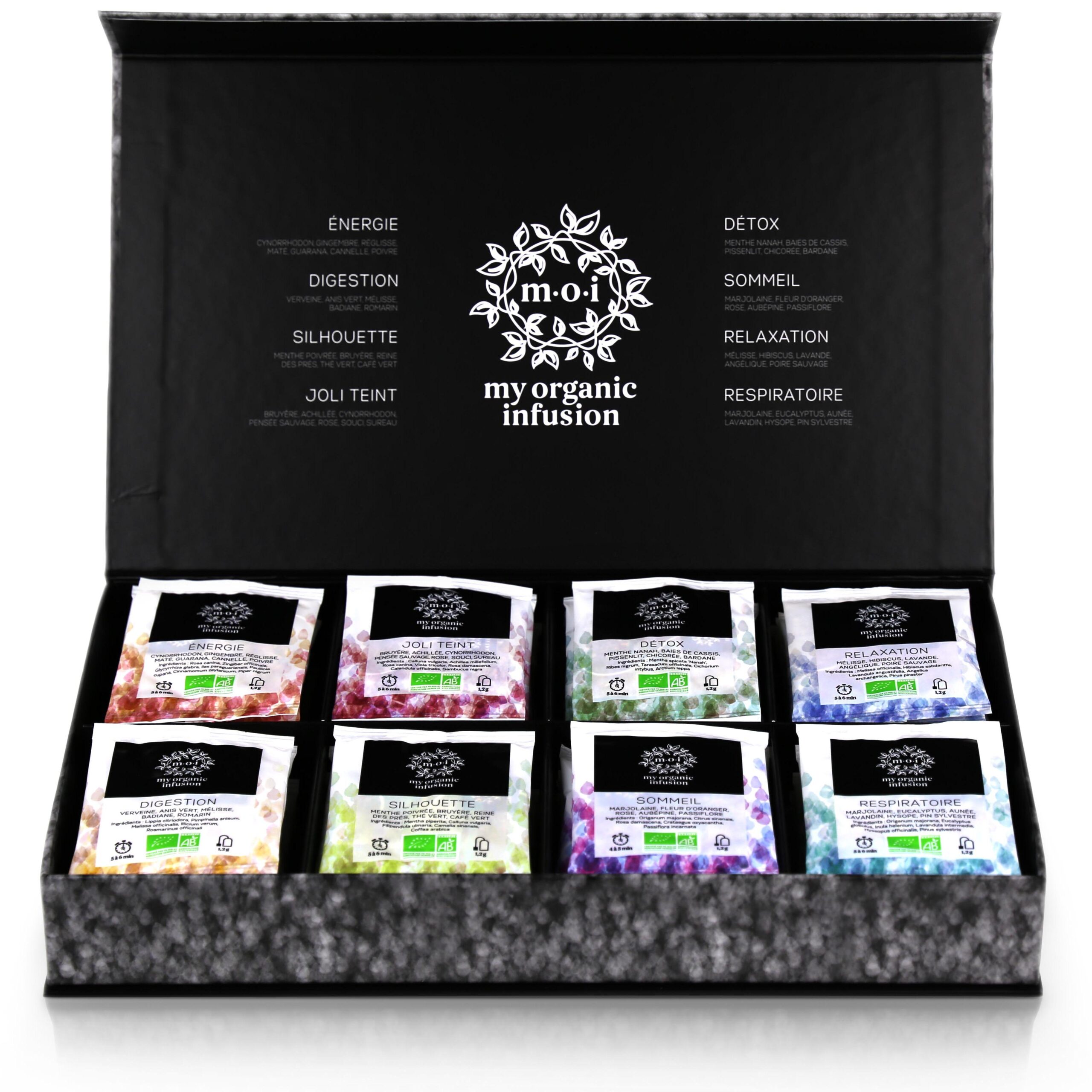 Le coffret infusions bio d'Adaraya, le bon goût des bienfaits.