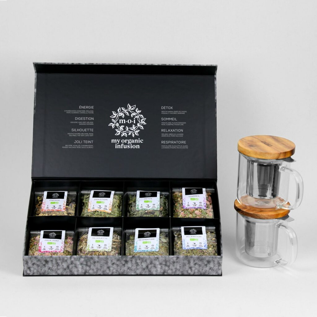 Coffret d'infusions bio avec deux mugs infuseurs 300ml