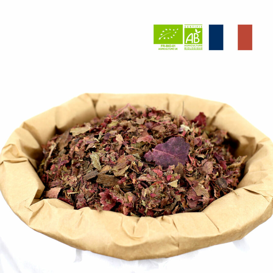 Découvrez nos feuilles de Vigne Rouge bio en fleurs entières de haute qualité pour créer votre infusion de feuilles de Vigne Rouge bio.