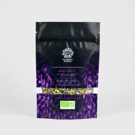 Infusion violette Améthyste en vrac dans son packaging