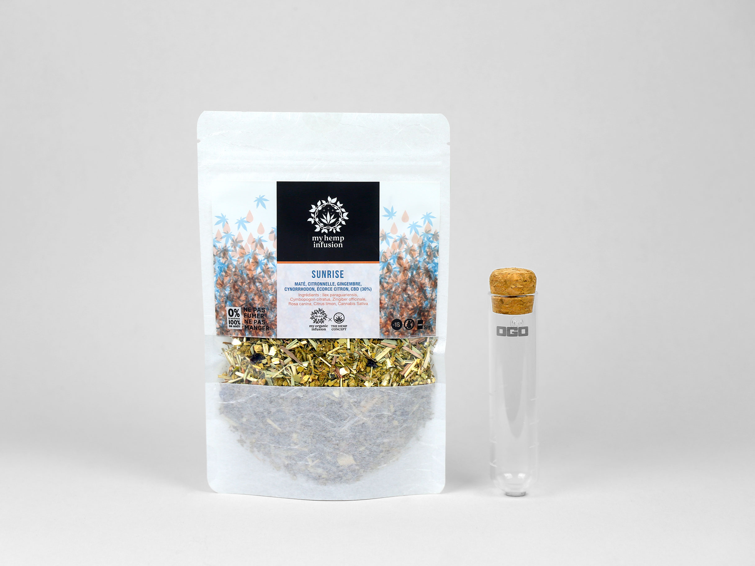 Ycare-Sunrise infusion au CBD Sunrise avec son infuseur en verre