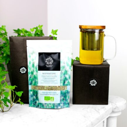 Infusion en vrac Respiratoire avec son mug infuseur et son paquet cadeau