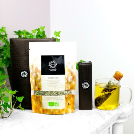 infusion digestion en vrac avec son infuseur en verre et son paquet cadeau