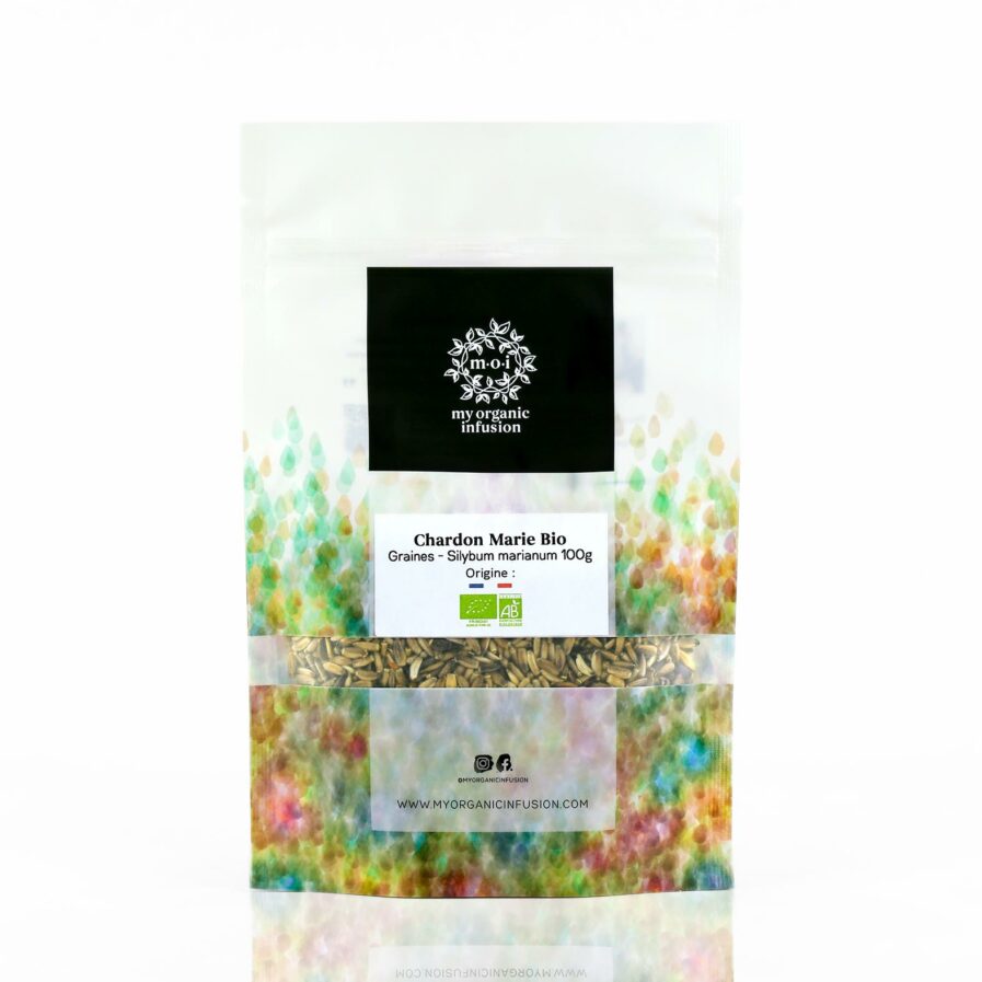 Chardon Marie bio en semence entière dans son doypack de 100g