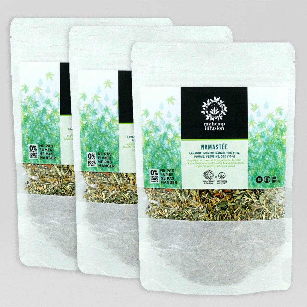 Offre 2+1 Infusions CBD Namastée : infusion relaxante au chanvre français pour favoriser détente et bien-être. 3 pour le prix de 2 + livraison offerte.