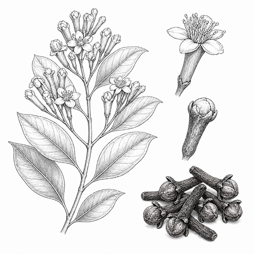 illustration botanique du clou de girofle bio